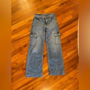 AMERICAN EAGLE CARGO WIDELEG HIGH RISE JEANS SIZE 0